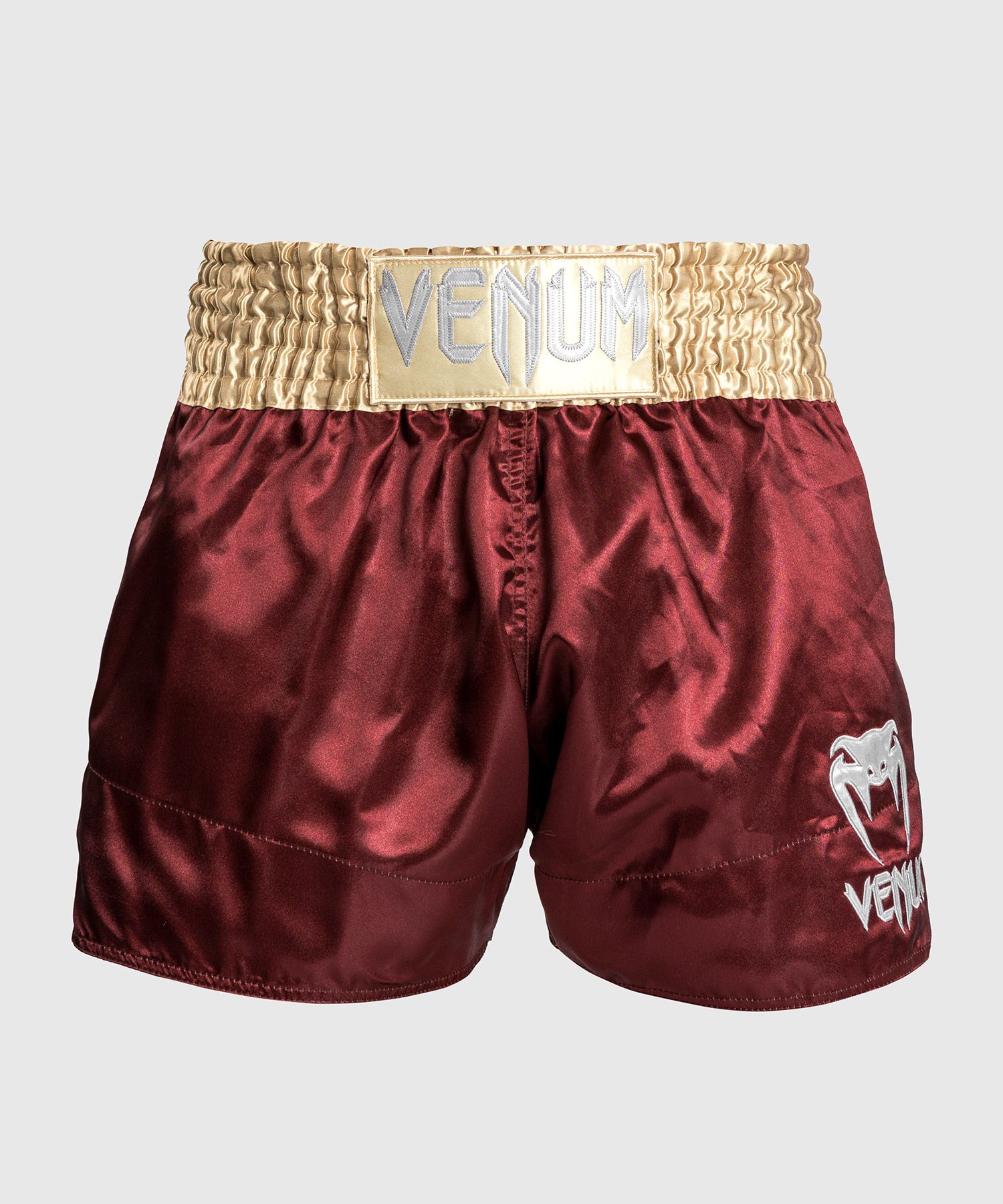 CLASSIC MUAY THAI SHORTS-BURGUNDY/GOLD/WHITE